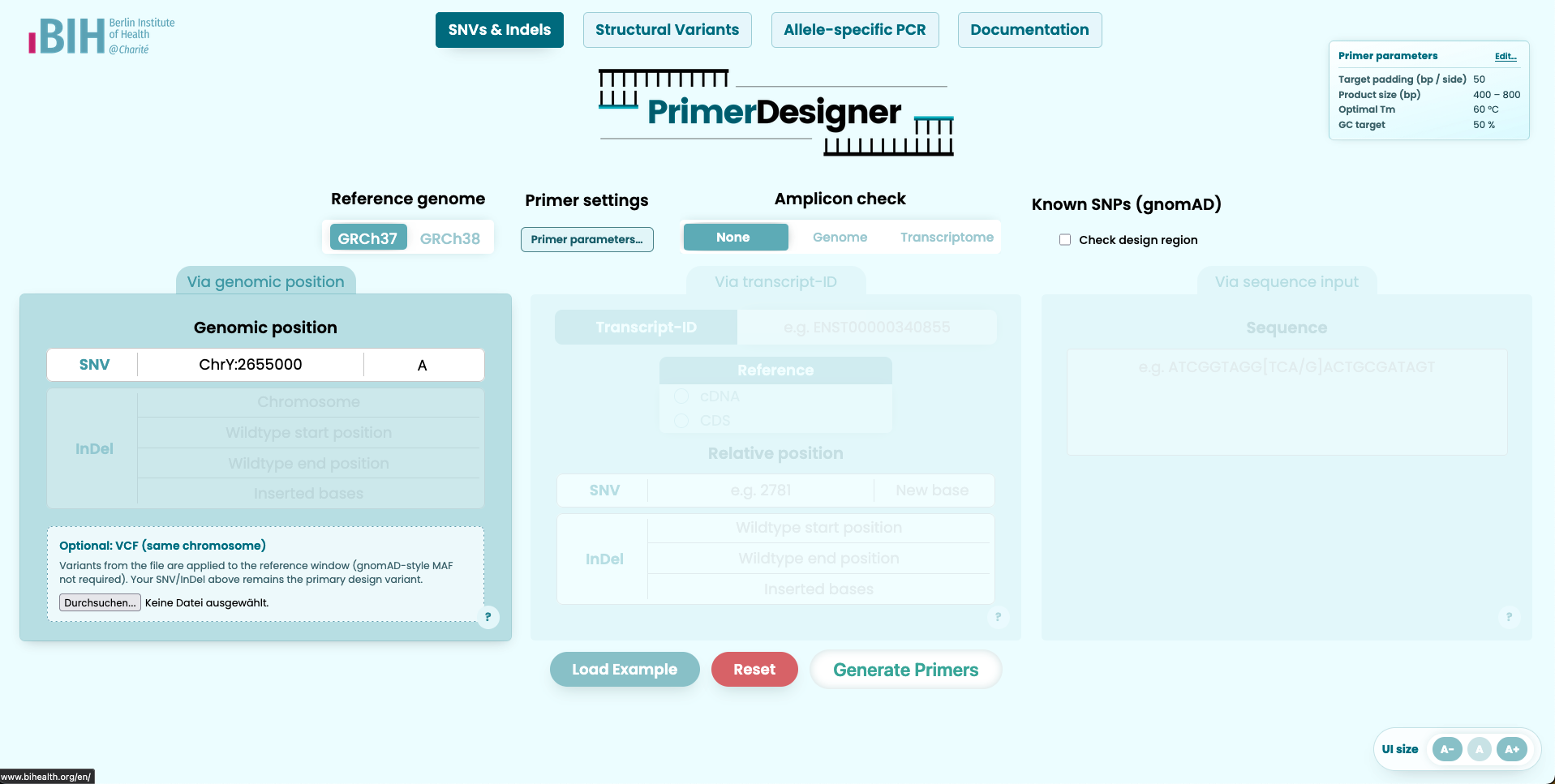 Genomic SNV/Indel input