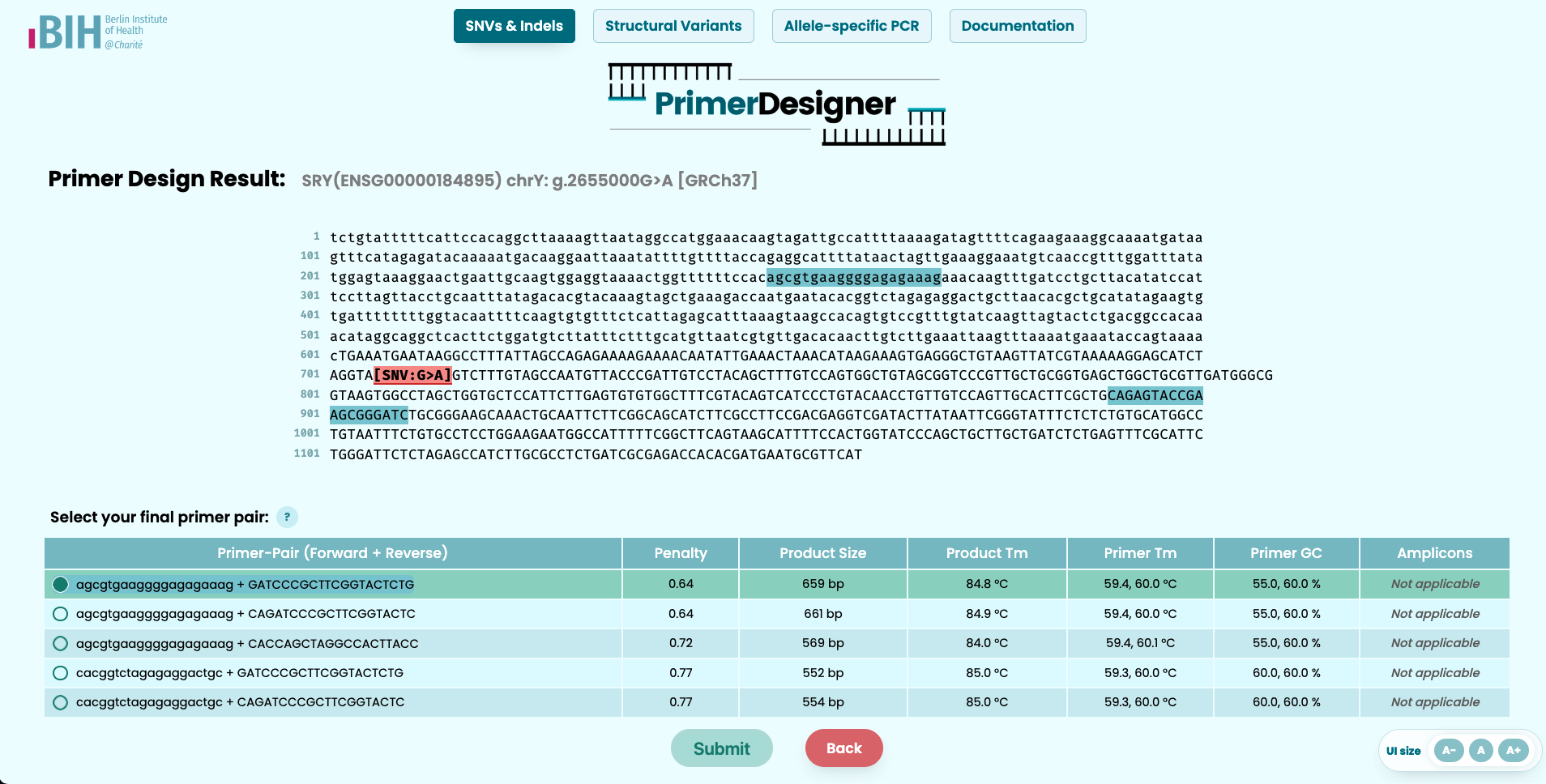 Results page