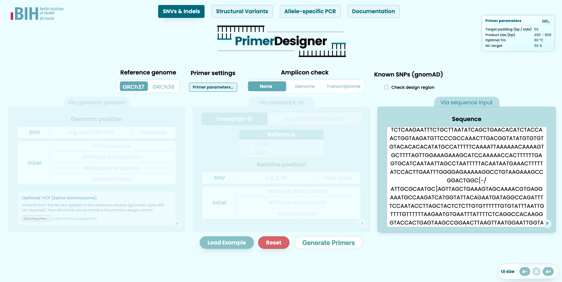 Sequence SNV/Indel input
